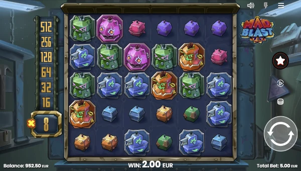 Mad Blast base game screenshot showing reels and features