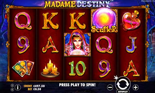 Madame Destiny base game screenshot showing reels and features