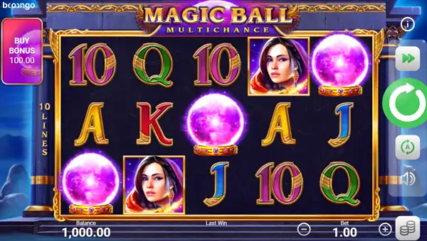 Magic Ball base game screenshot showing reels and features