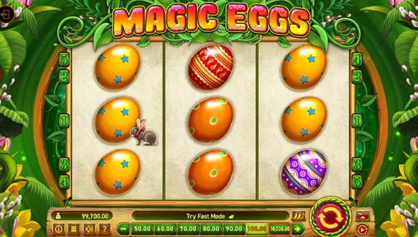 Magic Eggs base game screenshot showing reels and features