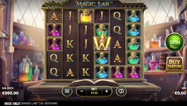 Magic Lab base game screenshot showing reels and features