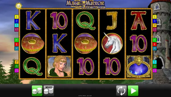 Magic Mirror 3 Lions Deluxe base game screenshot showing reels and features