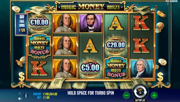 Magic Money Maze base game screenshot showing reels and features