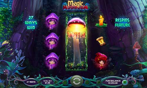 Magic Mushroom base game screenshot showing reels and features
