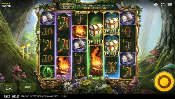 Magic Powers Megaways base game screenshot showing reels and features