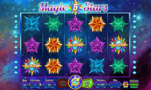 Magic Stars 5 base game screenshot showing reels and features