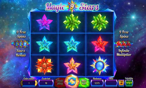 Magic Stars 9 base game screenshot showing reels and features