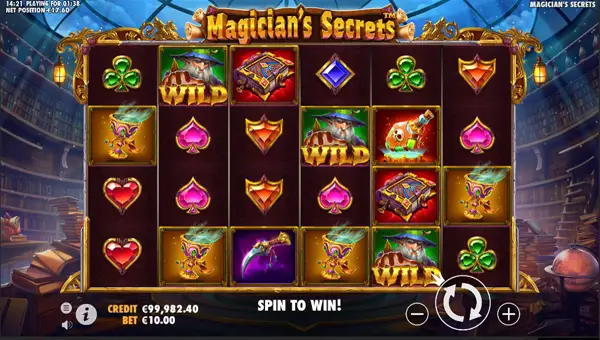 Magicians Secrets base game screenshot showing reels and features