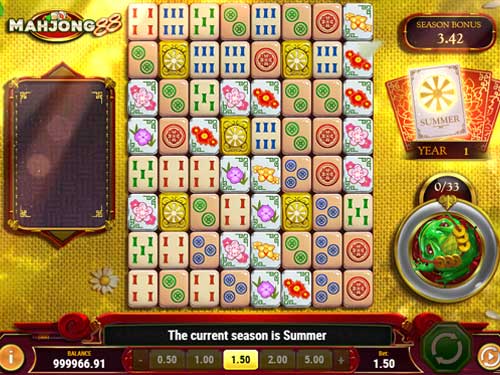 Mahjong 88 base game screenshot showing reels and features