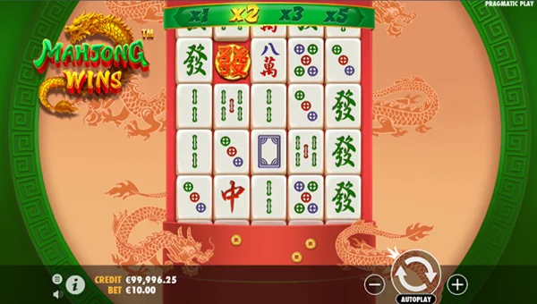 Mahjong Wins base game screenshot showing reels and features
