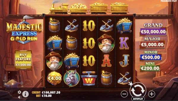 Majestic Express Gold Run base game screenshot showing reels and features