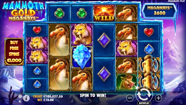 Mammoth Gold Megaways base game screenshot showing reels and features