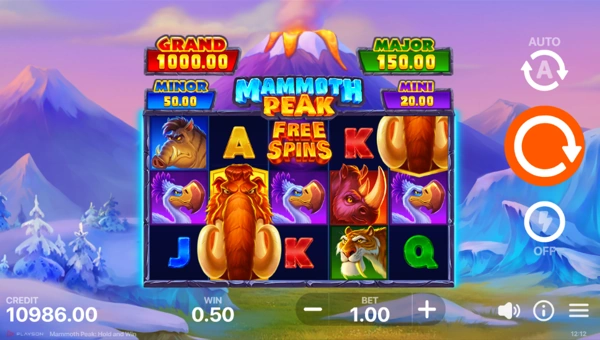 Mammoth Peak Hold and Win base game screenshot showing reels and features