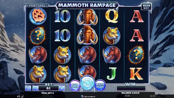 Mammoth Rampage base game screenshot showing reels and features