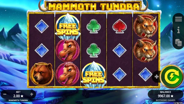 Mammoth Tundra base game screenshot showing reels and features