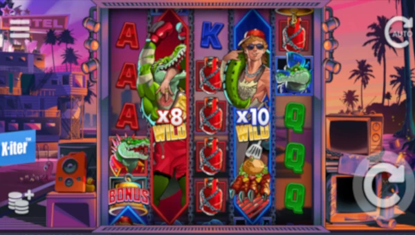 Man vs Gator base game screenshot showing reels and features