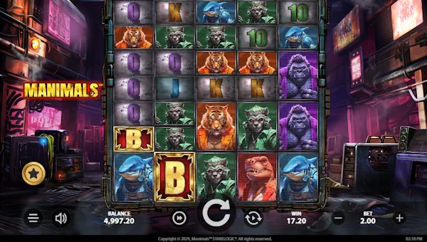 Manimals base game screenshot showing reels and features