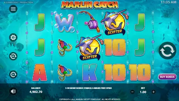 Marlin Catch base game screenshot showing reels and features