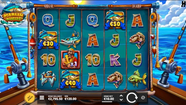 Marlin Masters base game screenshot showing reels and features
