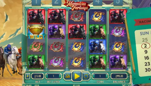 Marvelous Furlongs base game screenshot showing reels and features