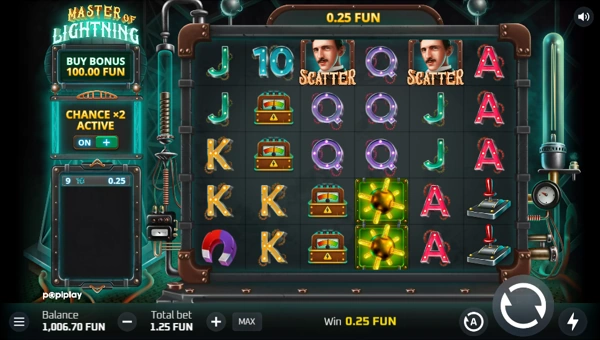 Master of Lightning base game screenshot showing reels and features