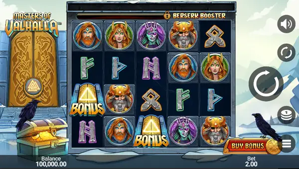 Masters of Valhalla base game screenshot showing reels and features