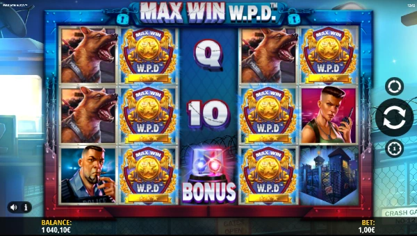 Max Win WPD base game screenshot showing reels and features