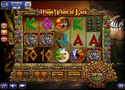 Maya Wheel of Luck base game screenshot showing reels and features