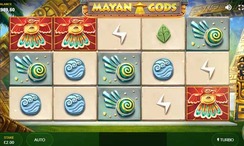 Mayan Gods base game screenshot showing reels and features