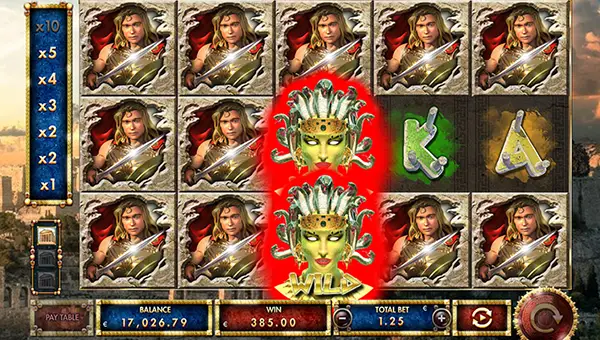 Medusa Hunt base game screenshot showing reels and features