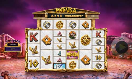 Medusa Megaways base game screenshot showing reels and features