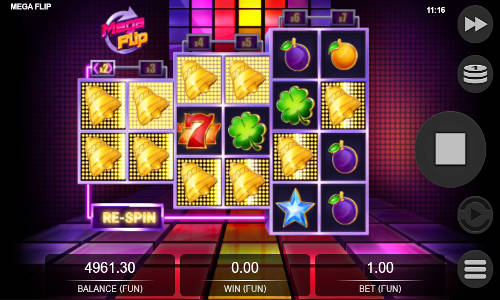 Mega Flip base game screenshot showing reels and features