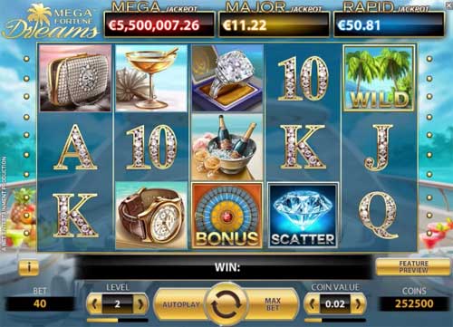 Mega Fortune Dreams base game screenshot showing reels and features