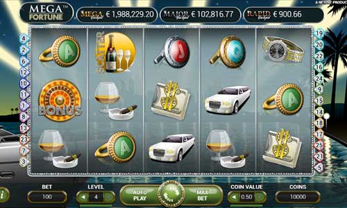 Mega Fortune base game screenshot showing reels and features