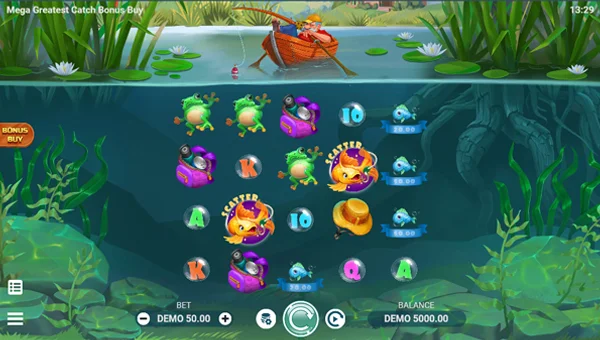 Mega Greatest Catch base game screenshot showing reels and features