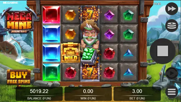 Mega Mine base game screenshot showing reels and features