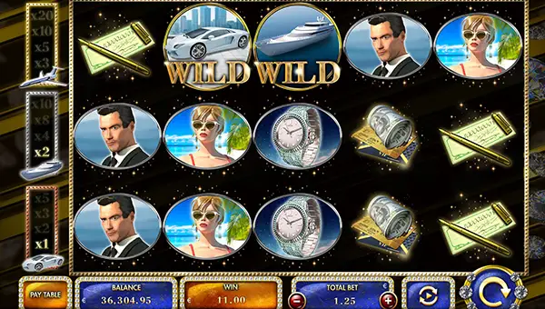 Mega Rich base game screenshot showing reels and features
