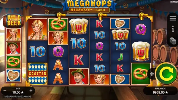 Megahops Megaways base game screenshot showing reels and features