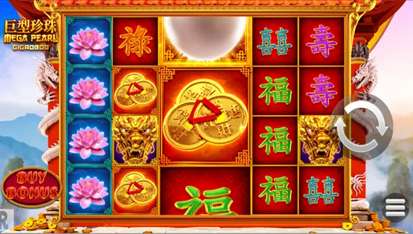 Megapearl Gigablox base game screenshot showing reels and features