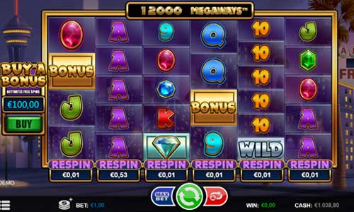 Megaways Respin base game screenshot showing reels and features