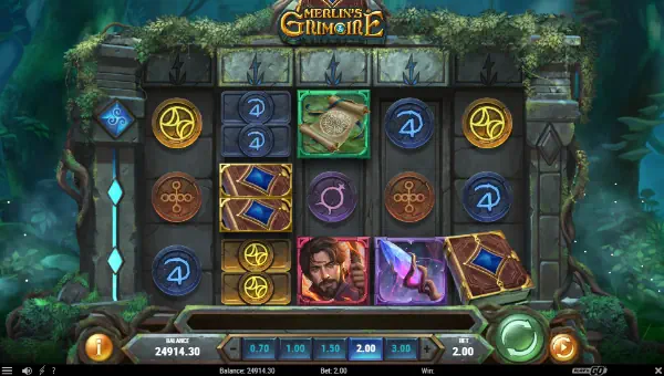 Merlins Grimoire base game screenshot showing reels and features