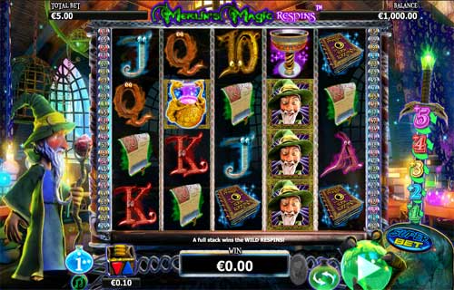 Merlins Magic Respins base game screenshot showing reels and features
