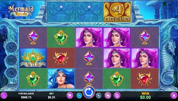 Mermaid Royale base game screenshot showing reels and features
