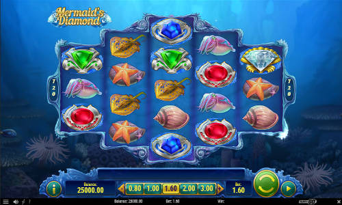 Mermaids Diamond base game screenshot showing reels and features