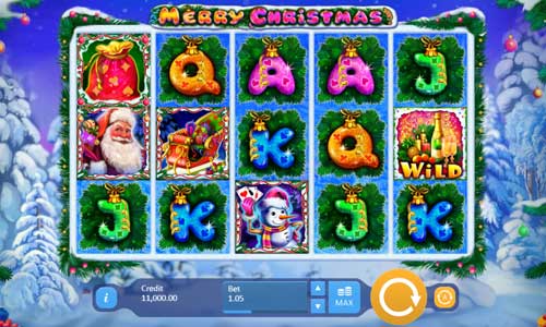 Merry Christmas base game screenshot showing reels and features