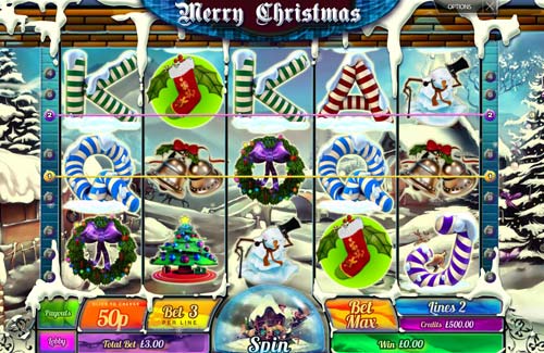Merry Christmas base game screenshot showing reels and features