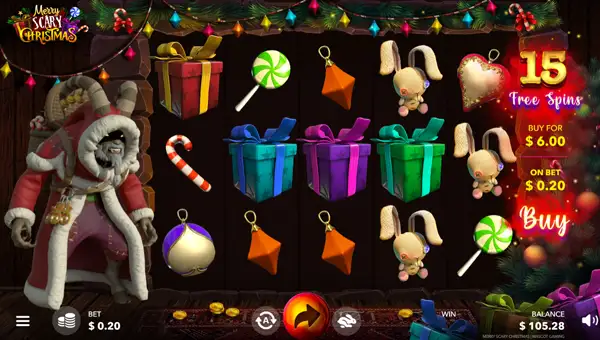 Merry Scary Christmas base game screenshot showing reels and features