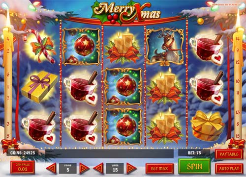 Merry Xmas base game screenshot showing reels and features