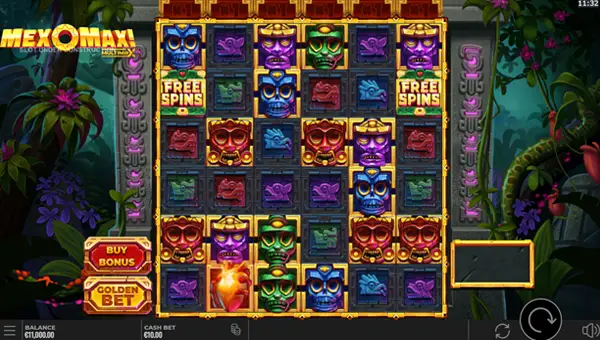 MexoMax base game screenshot showing reels and features