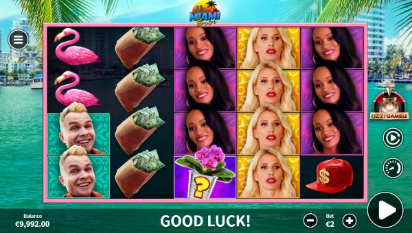 Miami Bici base game screenshot showing reels and features